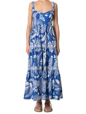 FARM Rio Royal Blue Paisley Tiered Midi Skirt - worn once